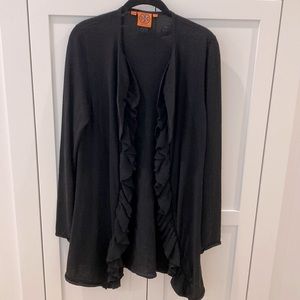 Tory Burch Open Front Ruffle Wool Cardigan Sweater